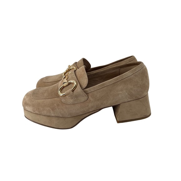 Jeffrey Campbell Platform Loafers Block Heel Suede Gold Hardware Size 9 - Picture 1 of 6